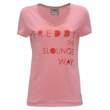 Damen T-shirt mit V-Ausschnitt und Brusttasche-rosa
