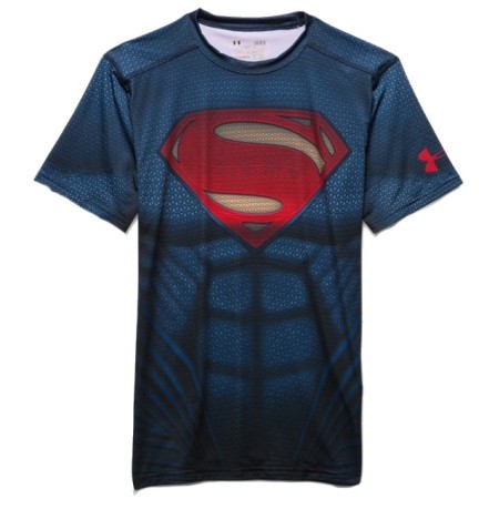 Hombres T-shirt de Superman Traje de Compresión SS azul
