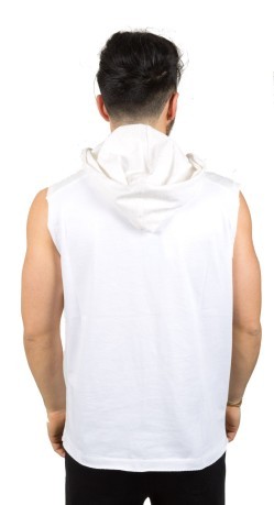 T-Shirt Uomo Smanicata Con Cappuccio bianco grigio 