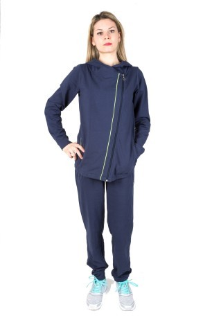 Trainingsanzug Damen Baumwolle Lycra Reißverschluss-Diagonal blau-blau