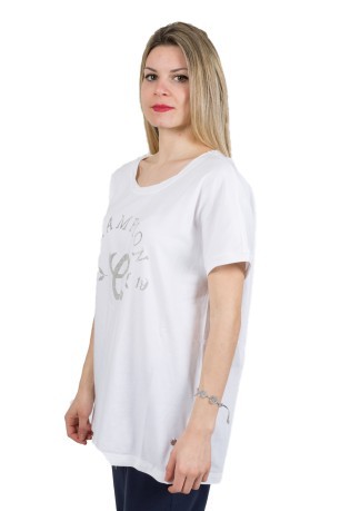 Camiseta de las señoras Tramo de diamantes de imitación blanco