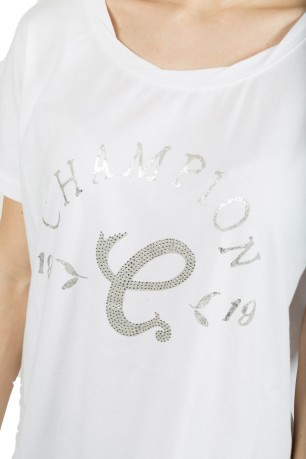 Camiseta de las señoras Tramo de diamantes de imitación blanco