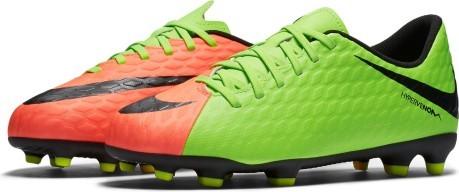 Junior botas de Fútbol HyperVenom Phade FG III naranja verde