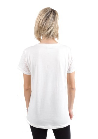Ladies T-shirt à Manches en Dentelle blanche fantaisie