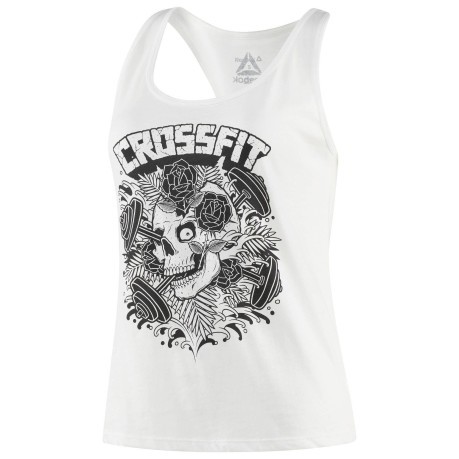 Tank top Women Crossfit X Mike Giant Skull Graphic white worn