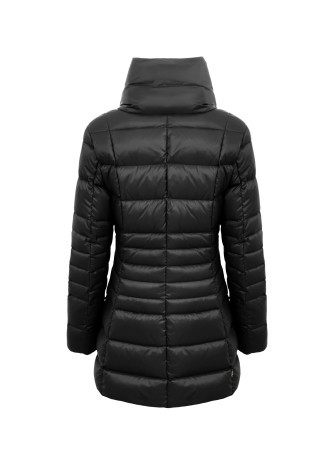Señoras chaqueta acolchada de Efecto Satinado Medio de Longitud y negro