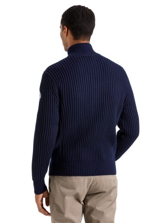 Maglione Uomo Fishermann Cotton/Wool Full Zip blu modello