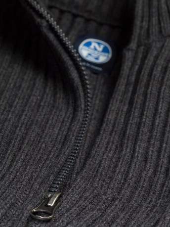Pullover Mann Fishermann Cotton/Wool Full Zip-blau modell