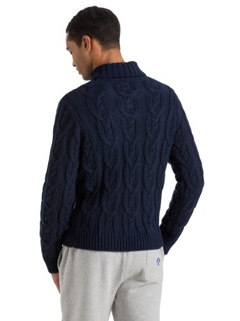 Sweater Man Shawl Collar Fisherman blue model
