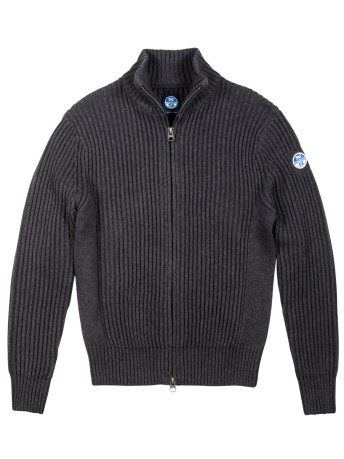 Maglione Uomo Fishermann Cotton/Wool Full Zip blu modello