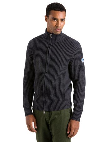 Sweater Man Fishermann Cotton/Wool Full Zip blue model