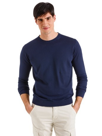 Pullover, Herren Crew Neck Sweater blau getragen