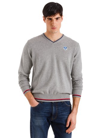 Sweater Man Striped V-Neck Sweater gray model