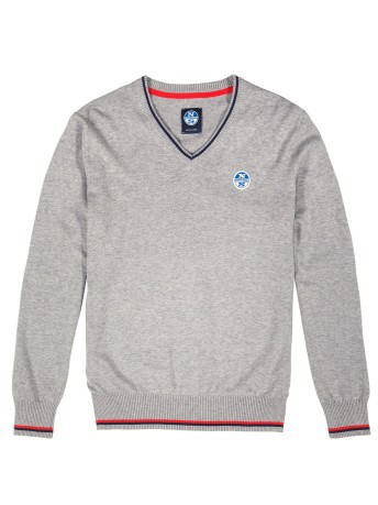 Pullover Herren Striped V-Neck Sweater grau modell