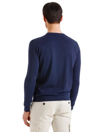 Suéter de los Hombres Suéter de Cuello redondo de color azul desgastado