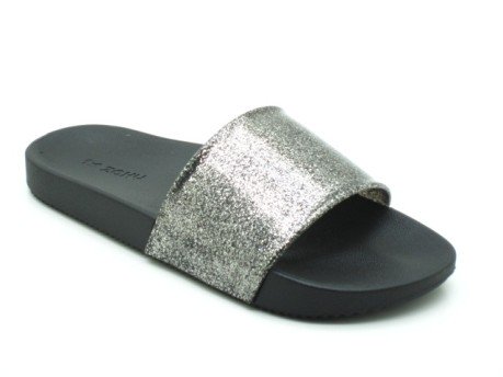 Zapatillas de Mujer de Snap-Brillo-negro plata lado